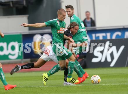Fussball tipico Bundesliga. RZ Pellets WAC gegen SK Rapid Wien. Philip Hellquist, (WAC), Srdjan Grahovac, Christoph Schoesswendter  (Rapid). Lavanttal Arena Wolfsberg, am 21.8.2016.
Foto: Kuess
---
pressefotos, pressefotografie, kuess, qs, qspictures, sport, bild, bilder, bilddatenbank