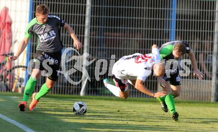 Fussball Kaerntner Liga. SAK gegen Feldkirchen. Christian Dlopst,  (SAK), Sebastian Schmid, Manuel Josef Vaschauner (Feldkirchen). Welzenegg, am 9.9.2016.
Foto: Kuess
---
pressefotos, pressefotografie, kuess, qs, qspictures, sport, bild, bilder, bilddatenbank