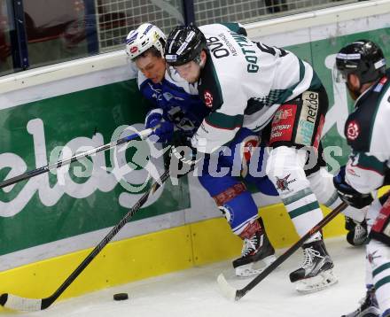 Eishockey testspiel. VSV gegen Starbulls Rosenheim. Corey Locke, (VSV), Christoph Gottwald (Rosenheim). Villach, am 9.9.2016.
Foto: Kuess
---
pressefotos, pressefotografie, kuess, qs, qspictures, sport, bild, bilder, bilddatenbank
