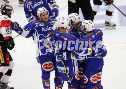EBEL. Eishockey Bundesliga.  VSV gegen HC Orli Znojmo. Torjubel (VSV). Villach, am 18.9.2016.
Foto: Kuess 
---
pressefotos, pressefotografie, kuess, qs, qspictures, sport, bild, bilder, bilddatenbank