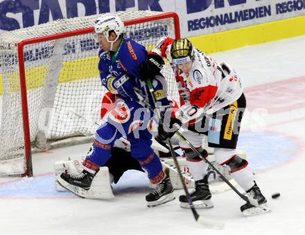 EBEL. Eishockey Bundesliga.  VSV gegen HC Orli Znojmo. Brock McBride, (VSV), David Bartos  (Znojmo). Villach, am 18.9.2016.
Foto: Kuess 
---
pressefotos, pressefotografie, kuess, qs, qspictures, sport, bild, bilder, bilddatenbank