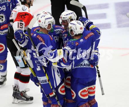 EBEL. Eishockey Bundesliga.  VSV gegen HC Orli Znojmo. Torjubel (VSV). Villach, am 18.9.2016.
Foto: Kuess 
---
pressefotos, pressefotografie, kuess, qs, qspictures, sport, bild, bilder, bilddatenbank