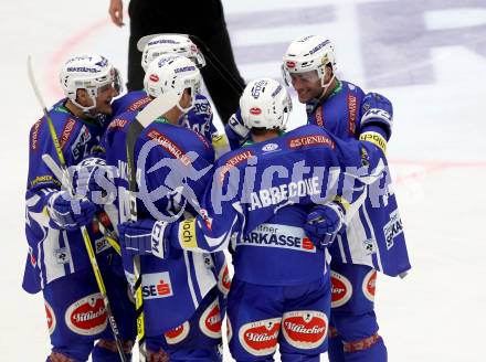 EBEL. Eishockey Bundesliga.  VSV gegen HC Orli Znojmo. Torjubel (VSV). Villach, am 18.9.2016.
Foto: Kuess 
---
pressefotos, pressefotografie, kuess, qs, qspictures, sport, bild, bilder, bilddatenbank