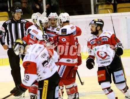 EBEL. Eishockey Bundesliga.  KAC gegen HC Orli Znojmo. Torjubel Martin Schumnig, Thomas Koch,  Manuel Ganahl, Ziga Pance, Marco Brucker  (KAC). Klagenfurt, am 23.9.2016.
Foto: Kuess 
---
pressefotos, pressefotografie, kuess, qs, qspictures, sport, bild, bilder, bilddatenbank