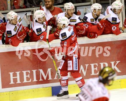 EBEL. Eishockey Bundesliga.  KAC gegen HC Orli Znojmo. Torjubel Johannes Bischofberger (KAC). Klagenfurt, am 23.9.2016.
Foto: Kuess 
---
pressefotos, pressefotografie, kuess, qs, qspictures, sport, bild, bilder, bilddatenbank