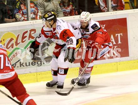 EBEL. Eishockey Bundesliga.  KAC gegen HC Orli Znojmo. Christoph Duller, (KAC), Tomas Plihal  (Znojmo). Klagenfurt, am 23.9.2016.
Foto: Kuess 
---
pressefotos, pressefotografie, kuess, qs, qspictures, sport, bild, bilder, bilddatenbank