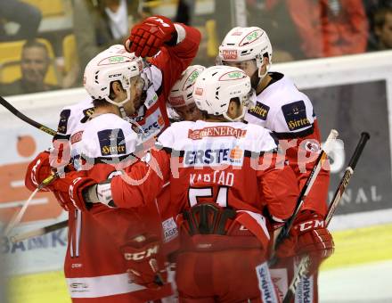 EBEL. Eishockey Bundesliga.  KAC gegen HC Orli Znojmo. Torjubel (KAC). Klagenfurt, am 23.9.2016.
Foto: Kuess 
---
pressefotos, pressefotografie, kuess, qs, qspictures, sport, bild, bilder, bilddatenbank
