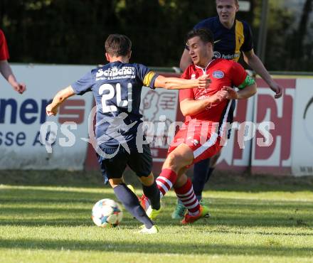 Fussball. 1. Klasse C. Ebental gegen SG KSK-Woerthersee/ATUS Poertschach. Christof Pirolt (Ebental), Patrick Leininger  (SG KSK-Woerthersee/ATUS Poertschach). Ebental, 25.9.2016.
Foto: Kuess
---
pressefotos, pressefotografie, kuess, qs, qspictures, sport, bild, bilder, bilddatenbank