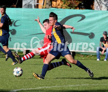 Fussball. 1. Klasse C. Ebental gegen SG KSK-Woerthersee/ATUS Poertschach. Elijah Michael Primig (Ebental),  Nico Wedenig (SG KSK-Woerthersee/ATUS Poertschach). Ebental, 25.9.2016.
Foto: Kuess
---
pressefotos, pressefotografie, kuess, qs, qspictures, sport, bild, bilder, bilddatenbank