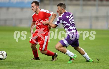 Fussball. Regionallliga. Austria Klagenfurt gegen ATSV Stadl-Paura. Edvin Hodzic,  (Austria Klagenfurt), Kevin Hinterberger (Stadl-Paura).  Klagenfurt, 30.9.2016.
Foto: Kuess
---
pressefotos, pressefotografie, kuess, qs, qspictures, sport, bild, bilder, bilddatenbank