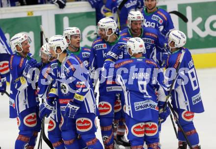 EBEL. Eishockey Bundesliga.  VSV gegen Dornbirner Eishockey Club. Jubel  (VSV). Villach, am 2.10.2016.
Foto: Kuess 
---
pressefotos, pressefotografie, kuess, qs, qspictures, sport, bild, bilder, bilddatenbank