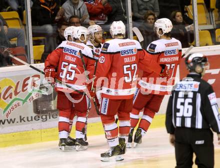 EBEL. Eishockey Bundesliga.  KAC gegen HC TWK Innsbruck. Torjubel (KAC). Klagenfurt, am 2.10.2016.
Foto: Kuess 
---
pressefotos, pressefotografie, kuess, qs, qspictures, sport, bild, bilder, bilddatenbank