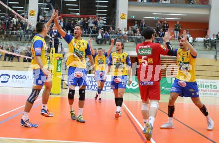 Volleyball MEVZA. SK Posojilnica Aich/Dob gegen Calcit Volleyball Kamnik. Jubel (Aich/Dob). Bleiburg, am 13.10.2016.
Foto: Kuess

---
pressefotos, pressefotografie, kuess, qs, qspictures, sport, bild, bilder, bilddatenbank