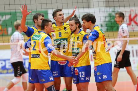 Volleyball MEVZA. SK Posojilnica Aich/Dob gegen Calcit Volleyball Kamnik. Jubel (Aich/Dob). Bleiburg, am 13.10.2016.
Foto: Kuess

---
pressefotos, pressefotografie, kuess, qs, qspictures, sport, bild, bilder, bilddatenbank
