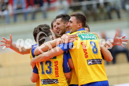 Volleyball MEVZA. SK Posojilnica Aich/Dob gegen Calcit Volleyball Kamnik. Jubel (Aich/Dob). Bleiburg, am 13.10.2016.
Foto: Kuess

---
pressefotos, pressefotografie, kuess, qs, qspictures, sport, bild, bilder, bilddatenbank