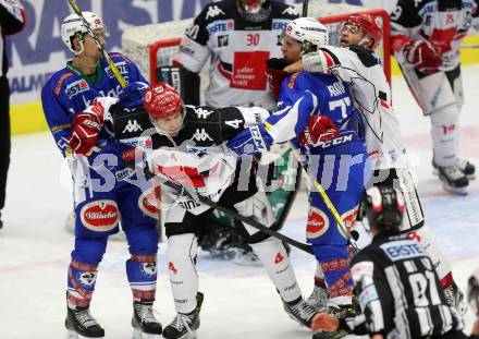 EBEL. Eishockey Bundesliga.  VSV gegen HC TWK Innsbruck Die Haie. Eric Hunter, Christof Kromp,  (VSV), Daniel Mitterdorfer, Hunter Bishop (Innsbruck). Villach, am 14.10.2016.
Foto: Kuess 
---
pressefotos, pressefotografie, kuess, qs, qspictures, sport, bild, bilder, bilddatenbank