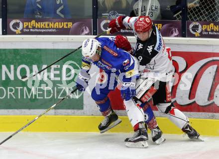 EBEL. Eishockey Bundesliga.  VSV gegen HC TWK Innsbruck Die Haie. Nico Brunner,  (VSV), Hunter Bishop (Innsbruck). Villach, am 14.10.2016.
Foto: Kuess 
---
pressefotos, pressefotografie, kuess, qs, qspictures, sport, bild, bilder, bilddatenbank