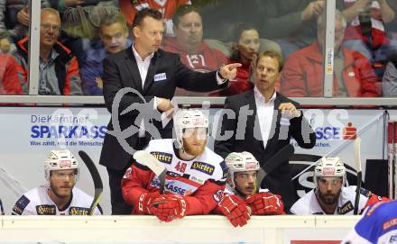 EBEL. Eishockey Bundesliga. KAC gegen VSV. Trainer Mike Pellegrims, Co-Trainer Patric Wener (KAC). Klagenfurt, am 16.10.2016.
Foto: Kuess

---
pressefotos, pressefotografie, kuess, qs, qspictures, sport, bild, bilder, bilddatenbank