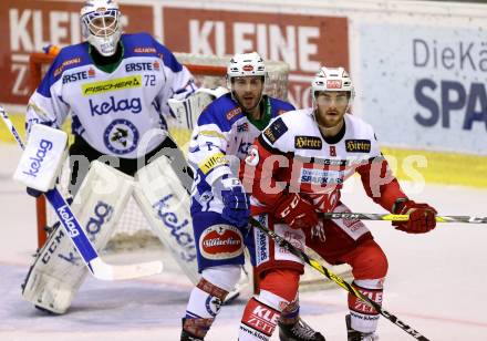 EBEL. Eishockey Bundesliga. KAC gegen VSV. Matthew Neal, (KAC), Samuel Labrecque, Lukas Herzog  (VSV). Klagenfurt, am 16.10.2016.
Foto: Kuess

---
pressefotos, pressefotografie, kuess, qs, qspictures, sport, bild, bilder, bilddatenbank