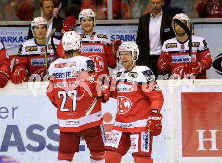 EBEL. Eishockey Bundesliga. KAC gegen VSV. Torjubel Jamie Lundmark (KAC). Klagenfurt, am 16.10.2016.
Foto: Kuess

---
pressefotos, pressefotografie, kuess, qs, qspictures, sport, bild, bilder, bilddatenbank