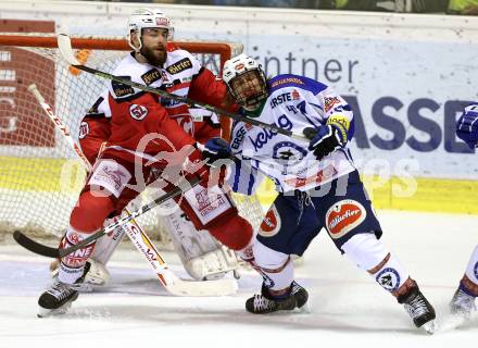 EBEL. Eishockey Bundesliga. KAC gegen VSV. Christoph Duller, (KAC), Benjamin Lanzinger (VSV). Klagenfurt, am 16.10.2016.
Foto: Kuess

---
pressefotos, pressefotografie, kuess, qs, qspictures, sport, bild, bilder, bilddatenbank