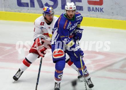 EBEL. Eishockey Bundesliga. VSV gegen EC Red Bull Salzburg. Benjamin Petrik, (VSV), Layne Viveiros (Salzburg). Villach, am 18.10.2016.
Foto: Kuess

---
pressefotos, pressefotografie, kuess, qs, qspictures, sport, bild, bilder, bilddatenbank
