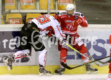 Eishockey AHL. Sky Alps Hockey League. KAC gegen Jesenice. Felix Zandonella, (KAC), Urban Sodja (Jesenice). Klagenfurt, am 18.10.2016.
Foto: Kuess

---
pressefotos, pressefotografie, kuess, qs, qspictures, sport, bild, bilder, bilddatenbank