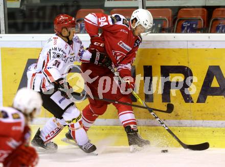 Eishockey AHL. Sky Alps Hockey League. KAC gegen Jesenice. Philipp Cirtek, (KAC), Gasper Cerkovnik (Jesenice). Klagenfurt, am 18.10.2016.
Foto: Kuess

---
pressefotos, pressefotografie, kuess, qs, qspictures, sport, bild, bilder, bilddatenbank