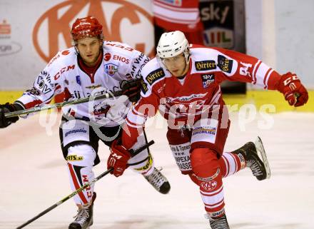 Eishockey AHL. Sky Alps Hockey League. KAC gegen Jesenice. Philipp Cirtek, (KAC), Nejc Berlisk (Jesenice). Klagenfurt, am 18.10.2016.
Foto: Kuess

---
pressefotos, pressefotografie, kuess, qs, qspictures, sport, bild, bilder, bilddatenbank