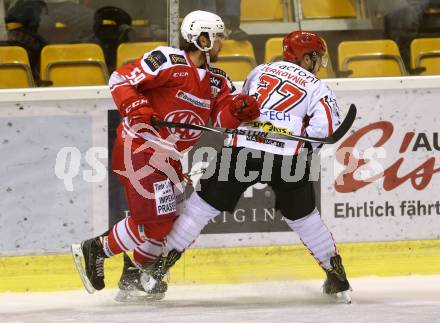 Eishockey AHL. Sky Alps Hockey League. KAC gegen Jesenice. Ruslan Gelfanov (KAC), Gasper Cerkovnik (Jesenice). Klagenfurt, am 18.10.2016.
Foto: Kuess

---
pressefotos, pressefotografie, kuess, qs, qspictures, sport, bild, bilder, bilddatenbank