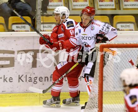 Eishockey AHL. Sky Alps Hockey League. KAC gegen Jesenice. Ziga Kuzman, (KAC), Marko Tarman (Jesenice). Klagenfurt, am 18.10.2016.
Foto: Kuess

---
pressefotos, pressefotografie, kuess, qs, qspictures, sport, bild, bilder, bilddatenbank