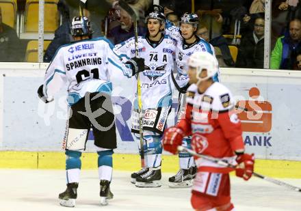 EBEL. Eishockey Bundesliga. KAC gegen EHC Liwest Black Wings Linz. Torjubel Daniel Oberkofler, Stefan Gaffal, Patrick Spannring (Linz). Klagenfurt, am 23.10.2016.
Foto: Kuess

---
pressefotos, pressefotografie, kuess, qs, qspictures, sport, bild, bilder, bilddatenbank