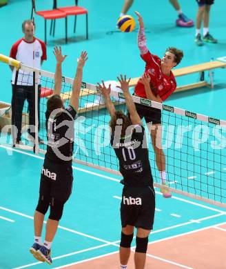 Volleyball Bundesliga. VBK Woerthersee Loewen gegen VC Graz.  Philipp Waller (Woerthersee Loewen). Klagenfurt, am 26.10.2016.
Foto: Kuess
---
pressefotos, pressefotografie, kuess, qs, qspictures, sport, bild, bilder, bilddatenbank