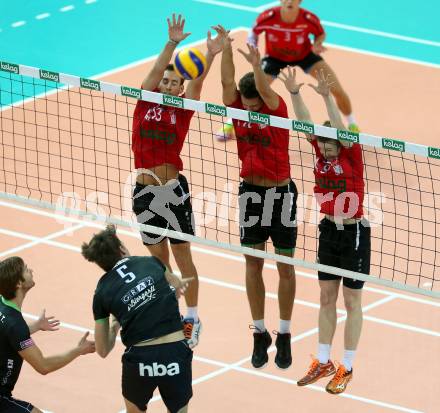 Volleyball Bundesliga. VBK Woerthersee Loewen gegen VC Graz.  Nejc Zemljak, Simon Baldauf, Jakob Reiter (Woerthersee Loewen). Klagenfurt, am 26.10.2016.
Foto: Kuess
---
pressefotos, pressefotografie, kuess, qs, qspictures, sport, bild, bilder, bilddatenbank