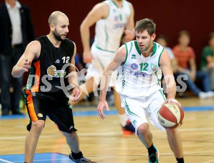 Basketball 2. Bundesliga. GD 4. Runde KOS Celovec gegen Basket Flames.  Erschen Christian (KOS Celovec), Stadelmann Tobias (Basket Flames). Klagenfurt, am 29.10.2016.
Foto: Kuess
---
pressefotos, pressefotografie, kuess, qs, qspictures, sport, bild, bilder, bilddatenbank