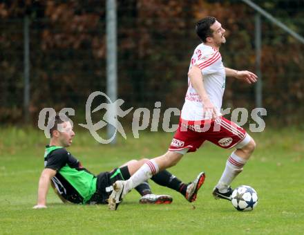 Fussball Unterliga Ost. St. Michael/Bleiburg gegen Kraig. Michael Hubert Zidej,  (St. Michael), Stefan Wildhaber (Kraig). St. Michael ob Bleiburg, am 6.11.2016.
Foto: Kuess
---
pressefotos, pressefotografie, kuess, qs, qspictures, sport, bild, bilder, bilddatenbank