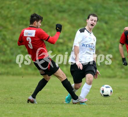 Fussball. Kaerntner Liga. Maria Saal gegen Spittal. Aldamir Araujo Da Silva Filho  (Maria Saal), Patrick Markus Unterlerchner (Spittal). Maria Saal, 5.11.2016.
Foto: Kuess
---
pressefotos, pressefotografie, kuess, qs, qspictures, sport, bild, bilder, bilddatenbank