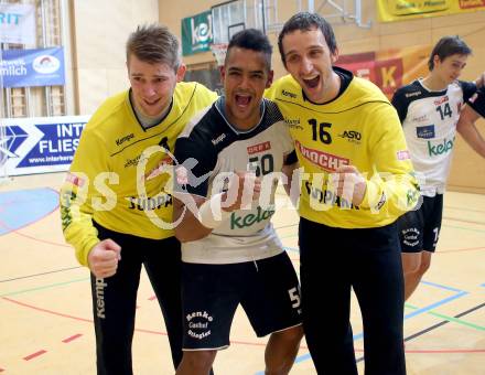 HLA. Handball Bundesliga. SC Ferlach gegen Union JURI Leoben. Jubel Matthias Meleschnig, Adonis Gonzales Martinez, Domen Oslovnik  (Ferlach). Ferlach, am 11.11.2016.
Foto: Kuess

---
pressefotos, pressefotografie, kuess, qs, qspictures, sport, bild, bilder, bilddatenbank