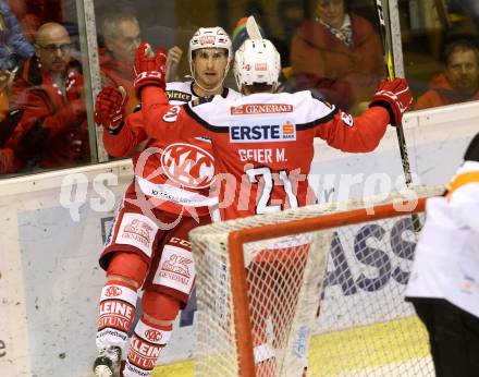 EBEL. Eishockey Bundesliga. KAC gegen 	Moser Medical Graz99ers. Torjubel Manuel Geier, Mark Hurtubise (KAC). Klagenfurt, am 11.11.2016.
Foto: Kuess

---
pressefotos, pressefotografie, kuess, qs, qspictures, sport, bild, bilder, bilddatenbank