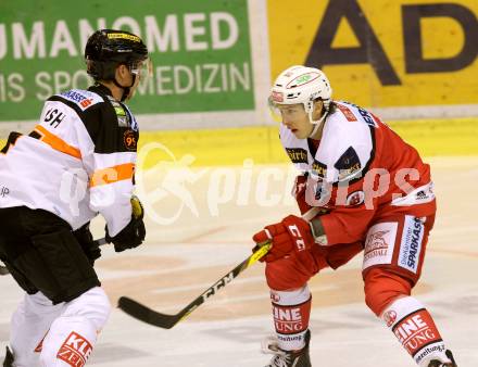 EBEL. Eishockey Bundesliga. KAC gegen 	Moser Medical Graz99ers. Patrick Harand,  (KAC), Brendon Nash (Graz). Klagenfurt, am 11.11.2016.
Foto: Kuess

---
pressefotos, pressefotografie, kuess, qs, qspictures, sport, bild, bilder, bilddatenbank