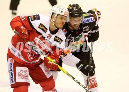 EBEL. Eishockey Bundesliga. KAC gegen 	Moser Medical Graz99ers. Manuel Geier, (KAC),  Kyle Beach (Graz). Klagenfurt, am 11.11.2016.
Foto: Kuess

---
pressefotos, pressefotografie, kuess, qs, qspictures, sport, bild, bilder, bilddatenbank