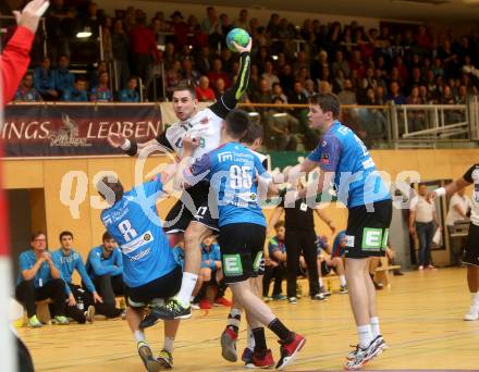 HLA. Handball Bundesliga. SC Ferlach gegen Union JURI Leoben. Nemanja Malovic, (Ferlach), Sebastian Spendier, Hasbalut Sabazgiraev  (Leoben). Ferlach, am 11.11.2016.
Foto: Kuess

---
pressefotos, pressefotografie, kuess, qs, qspictures, sport, bild, bilder, bilddatenbank