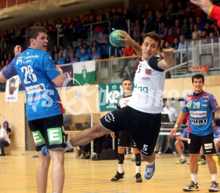 HLA. Handball Bundesliga. SC Ferlach gegen Union JURI Leoben. Mario Simic,   (Ferlach),  Stefan Salbrechter, (Leoben). Ferlach, am 11.11.2016.
Foto: Kuess

---
pressefotos, pressefotografie, kuess, qs, qspictures, sport, bild, bilder, bilddatenbank