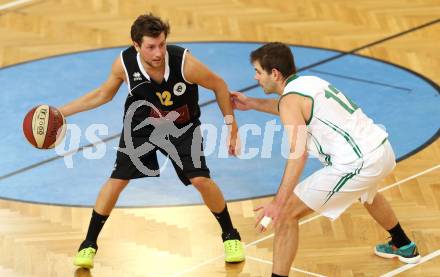 Basketball 2. Bundesliga. GD 6. Runde. KOS Celovec gegen Woerthersee Piraten.  Christian Erschen,  (KOS Celovec), Alexander Della Schiava (Woerthersee Piraten). Klagenfurt, am 12.11.2016.
Foto: Kuess
---
pressefotos, pressefotografie, kuess, qs, qspictures, sport, bild, bilder, bilddatenbank
