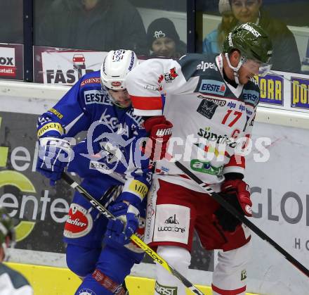 EBEL. Eishockey Bundesliga. VSV gegen	HCB Suedtirol Alperia. Miha Verlic,  (VSV), Alexander Egger (Bozen). Villach, am 20.11.2016.
Foto: Kuess

---
pressefotos, pressefotografie, kuess, qs, qspictures, sport, bild, bilder, bilddatenbank