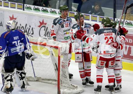 EBEL. Eishockey Bundesliga. VSV gegen	HCB Suedtirol Alperia. Torjubel   (Bozen). Villach, am 20.11.2016.
Foto: Kuess

---
pressefotos, pressefotografie, kuess, qs, qspictures, sport, bild, bilder, bilddatenbank