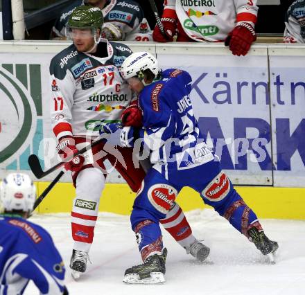 EBEL. Eishockey Bundesliga. VSV gegen	HCB Suedtirol Alperia. Christian Jennes, (VSV), Alexander Egger (Bozen). Villach, am 20.11.2016.
Foto: Kuess

---
pressefotos, pressefotografie, kuess, qs, qspictures, sport, bild, bilder, bilddatenbank