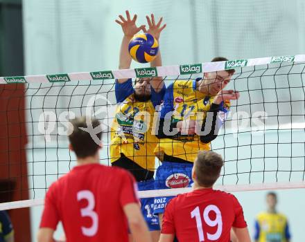 Volleyball Bundesliga. VBK Kelag Woerthersee Loewen Klagenfurt gegen SK Posojilnica Aich/Dob. Maximilian Thaller, Mario Koncilja (Aich/Dob). Klagenfurt, 19.11.2016.
Foto: Kuess 
---
pressefotos, pressefotografie, kuess, qs, qspictures, sport, bild, bilder, bilddatenbank