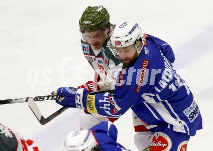 EBEL. Eishockey Bundesliga. VSV gegen	HCB Suedtirol Alperia. Olivier Latendresse, (VSV), Marc Olivier Vallerand (Bozen). Villach, am 20.11.2016.
Foto: Kuess

---
pressefotos, pressefotografie, kuess, qs, qspictures, sport, bild, bilder, bilddatenbank