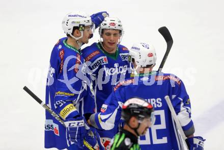 EBEL. Eishockey Bundesliga. VSV gegen	HC Orli Znojmo. Torjubel Miha Verlic, Nico Brunner, Kevin Wehrs (VSV). Villach, am 25.11.2016.
Foto: Kuess

---
pressefotos, pressefotografie, kuess, qs, qspictures, sport, bild, bilder, bilddatenbank
